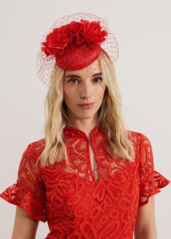 Phase Eight Red Flower Pillbox Hats Red Canada | FZQXCL-378